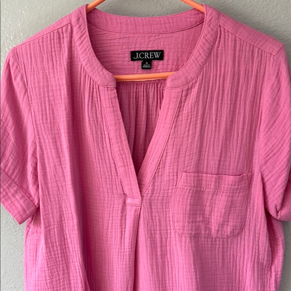 J. Crew Pink Blouse with Cuffed Sleeves and Mandarin Collar - Picture 3 of 4